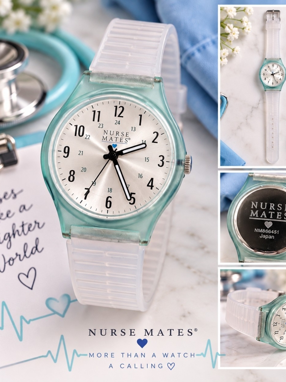 Nurse Mates Teal & White Fob-Style Medical Watch